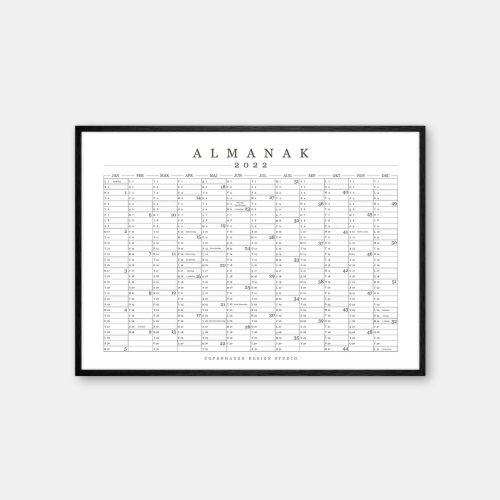 Copenhagen-Design-Studio-2022-Kalender-Hvid-plakat-sort-ramme